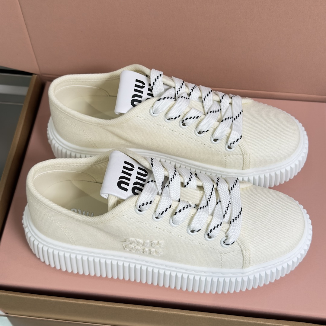 Miu Miu MiuMiu缪缪 最新款 魔术贴 帆布 厚底 饼干鞋 休闲 运动鞋