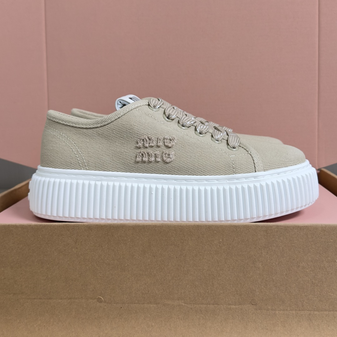 Miu Miu MiuMiu缪缪 最新款 魔术贴 帆布 厚底 饼干鞋 休闲 运动鞋