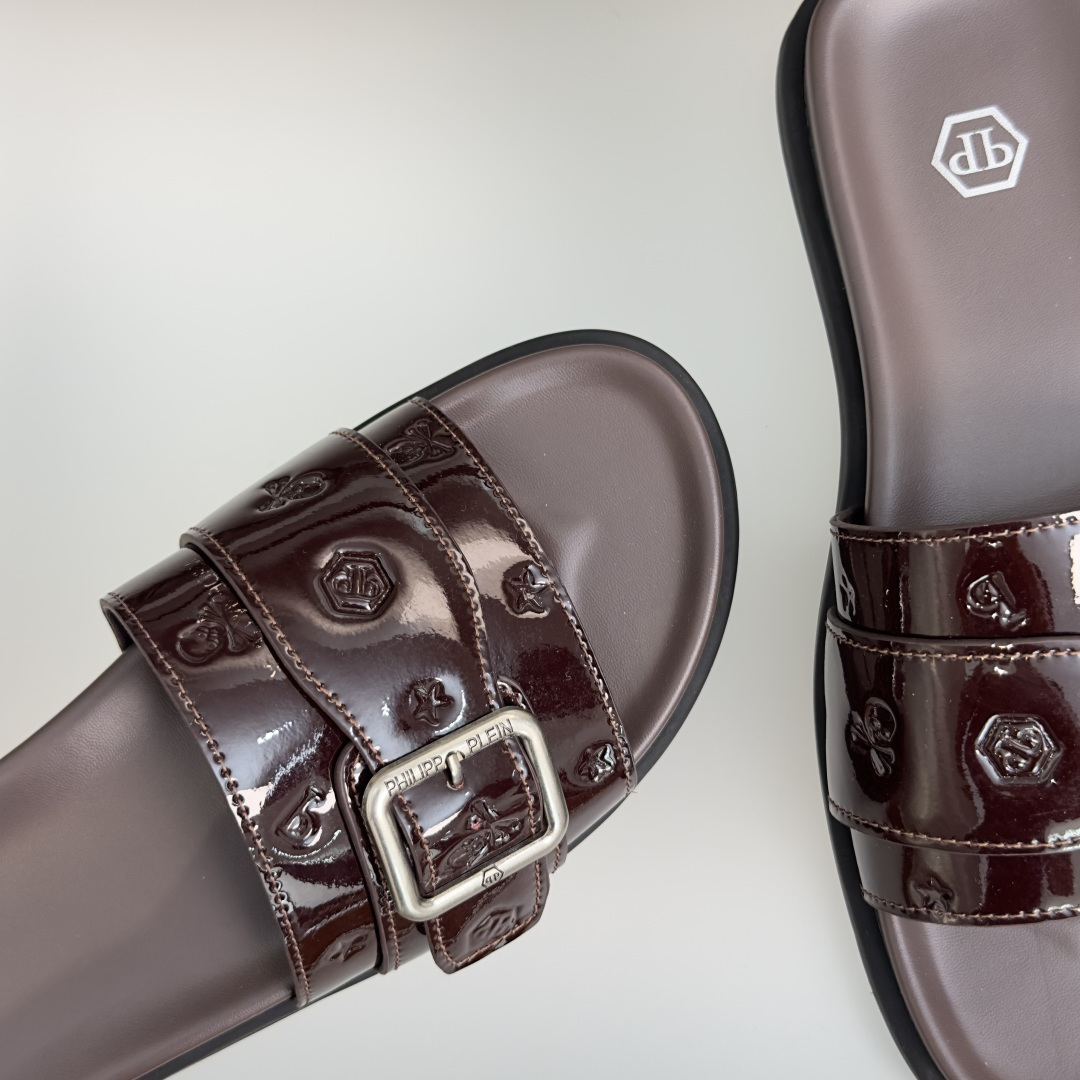 顶级版本：男款Philipp Plein 德国 轻奢 骷髅头 厚底 一字 交叉凉鞋 拖鞋Philipp 