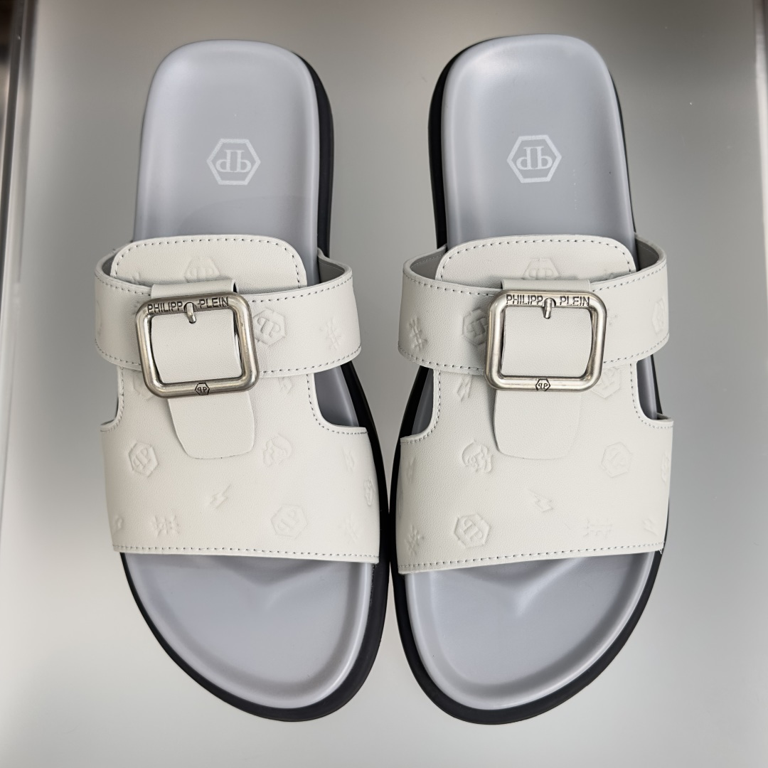 顶级版本：男款Philipp Plein 德国 轻奢 骷髅头 厚底 一字 交叉凉鞋 拖鞋Philipp 