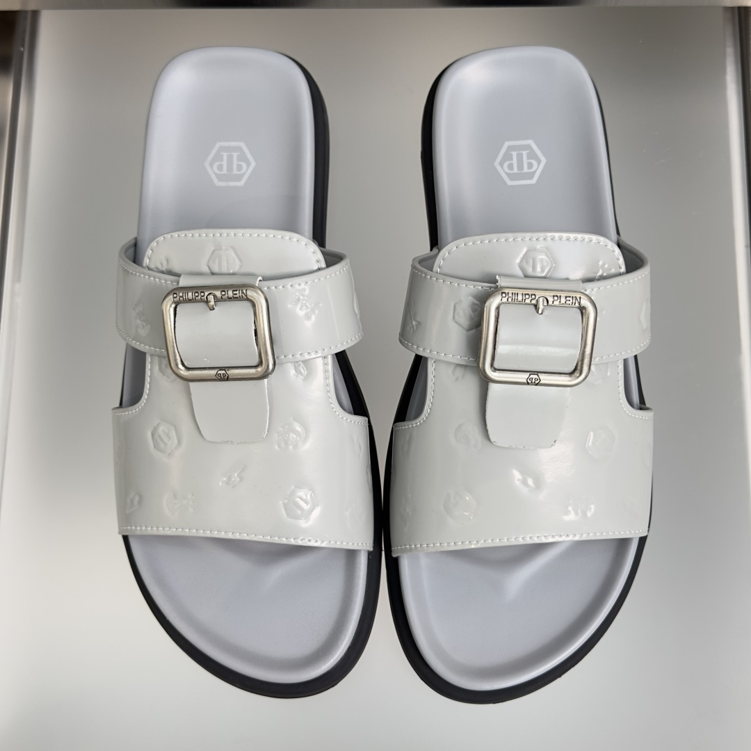 顶级版本：男款Philipp Plein 德国 轻奢 骷髅头 厚底 一字 交叉凉鞋 拖鞋Philipp 