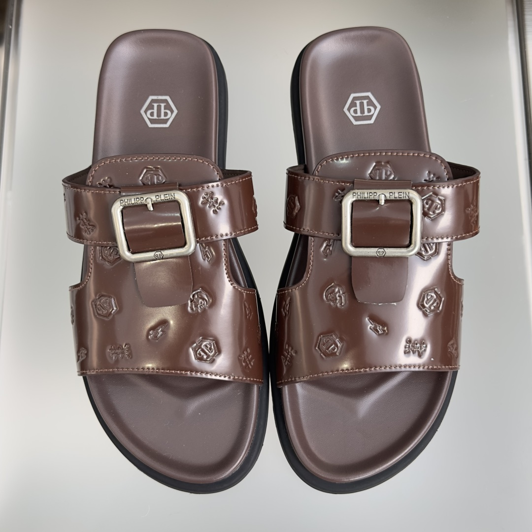 顶级版本：男款Philipp Plein 德国 轻奢 骷髅头 厚底 一字 交叉凉鞋 拖鞋Philipp 