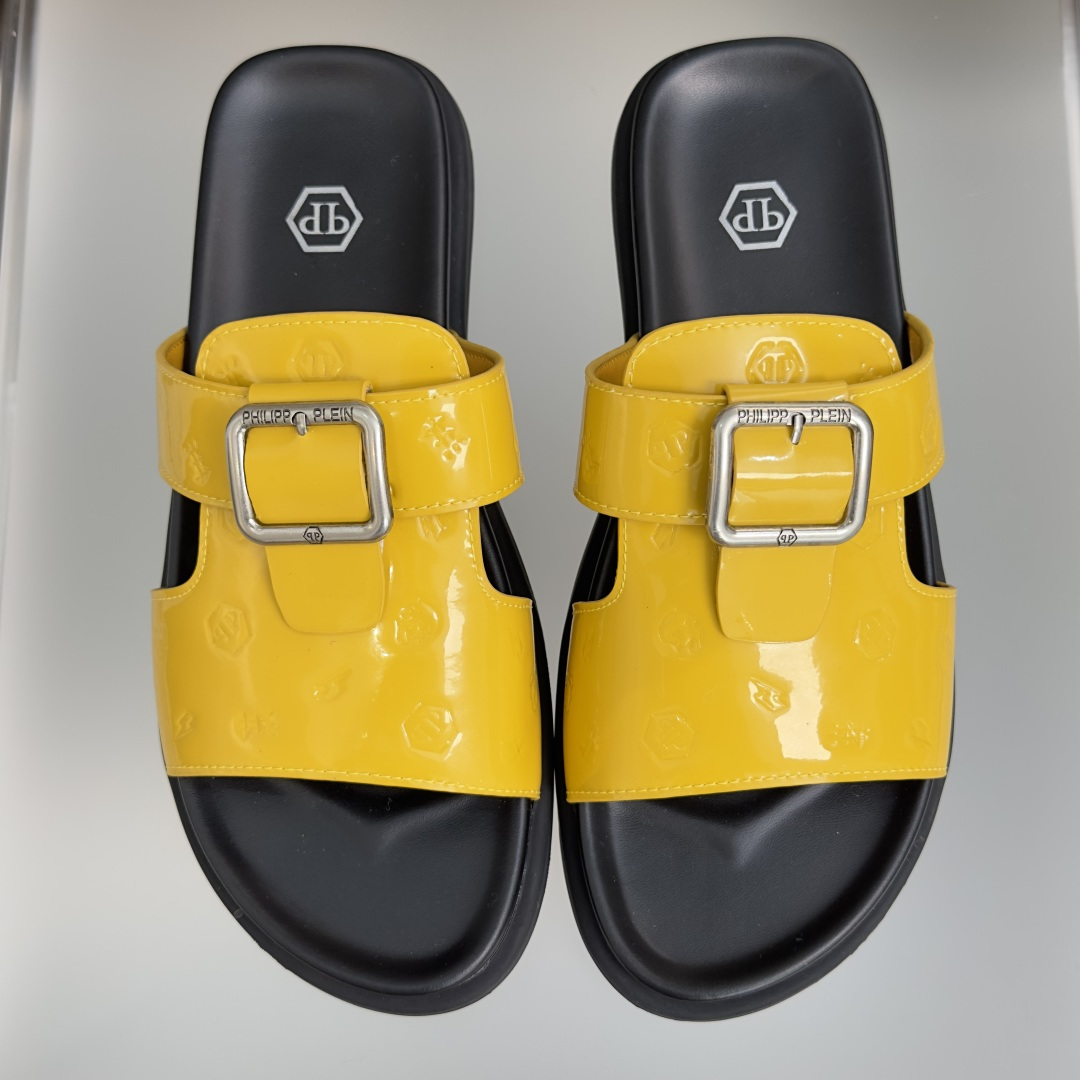 顶级版本：男款Philipp Plein 德国 轻奢 骷髅头 厚底 一字 交叉凉鞋 拖鞋Philipp 