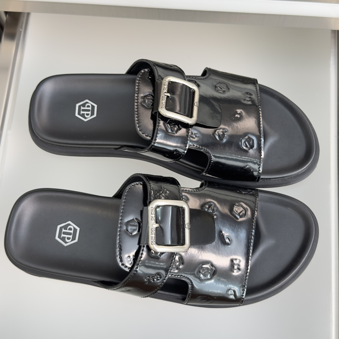 顶级版本：男款Philipp Plein 德国 轻奢 骷髅头 厚底 一字 交叉凉鞋 拖鞋Philipp 