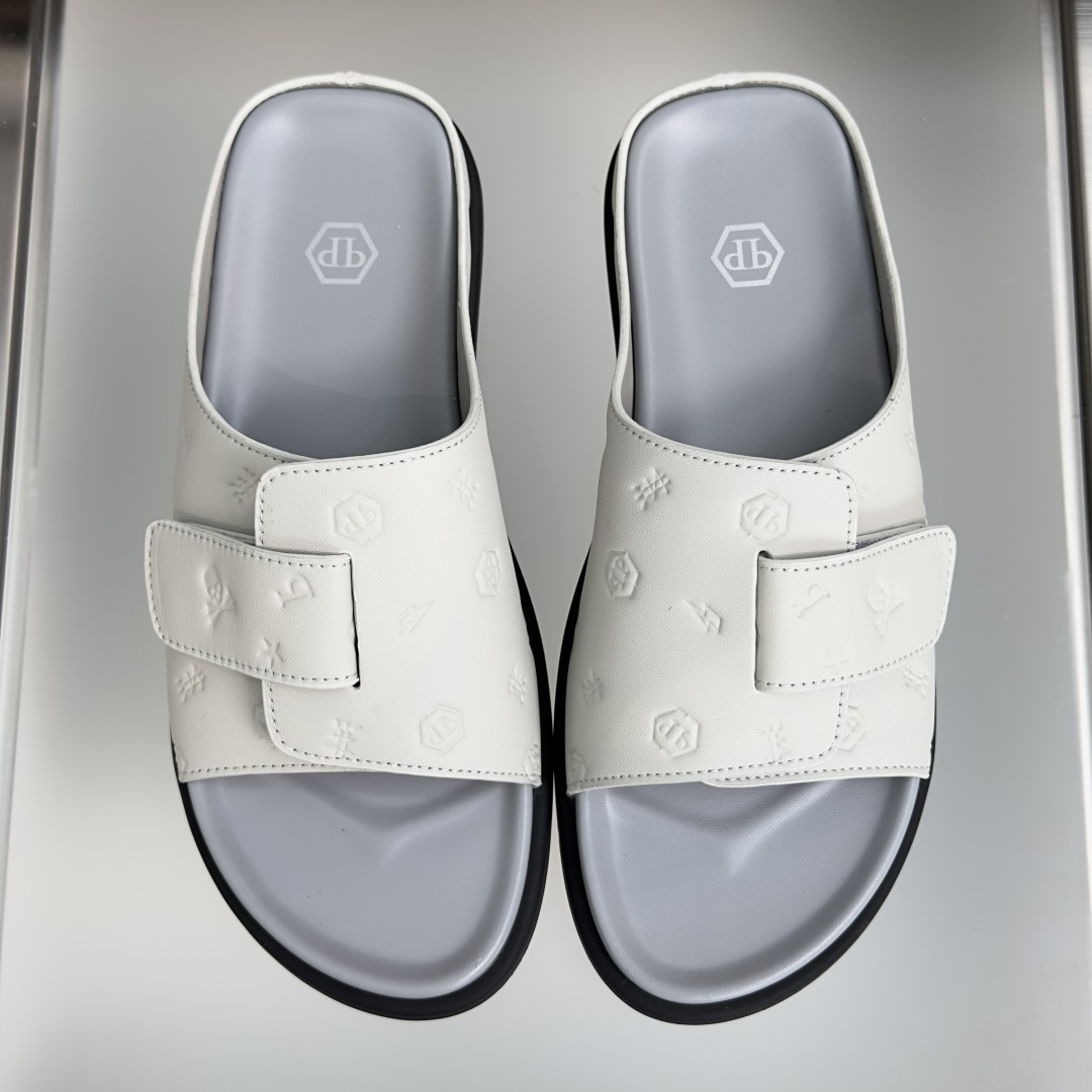 顶级版本：男款Philipp Plein 德国 轻奢 骷髅头 厚底 一字 交叉凉鞋 拖鞋Philipp 