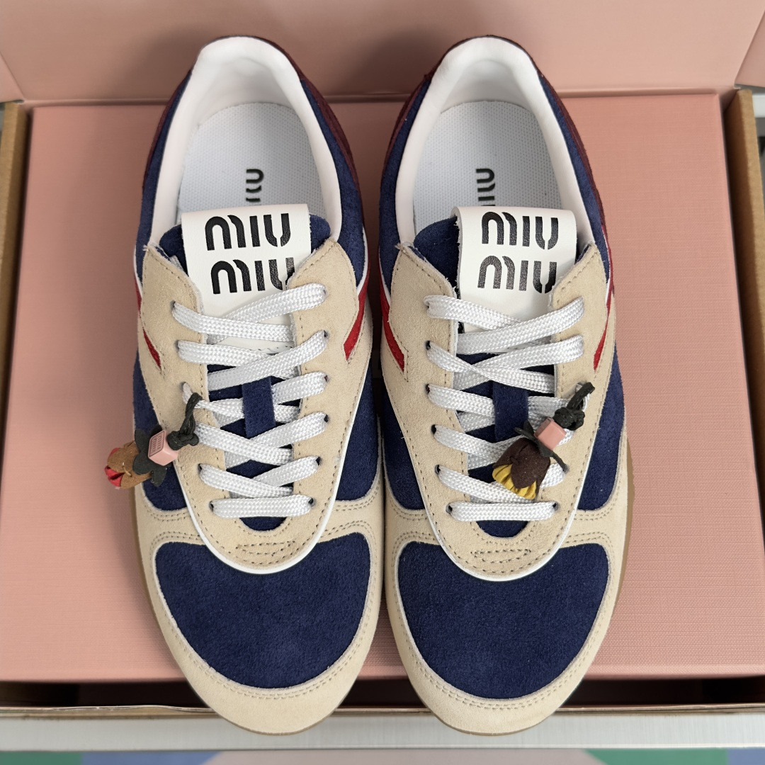 顶级版本：女款 MiuMiu缪缪 最新走秀款Gymnasium系列 拼色 休闲 运动鞋 德训鞋 阿甘鞋 原版购入开发 做