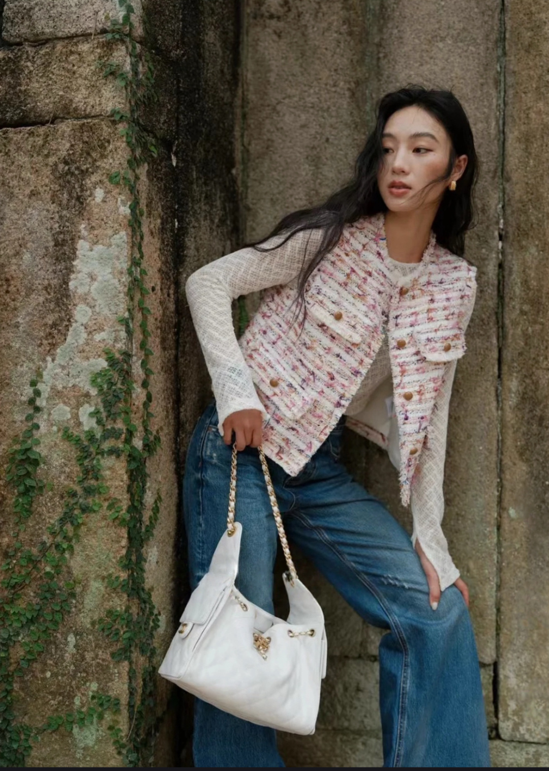 Elegant Wool Blend Tweed Vest - French Style Sleeveless Jacket