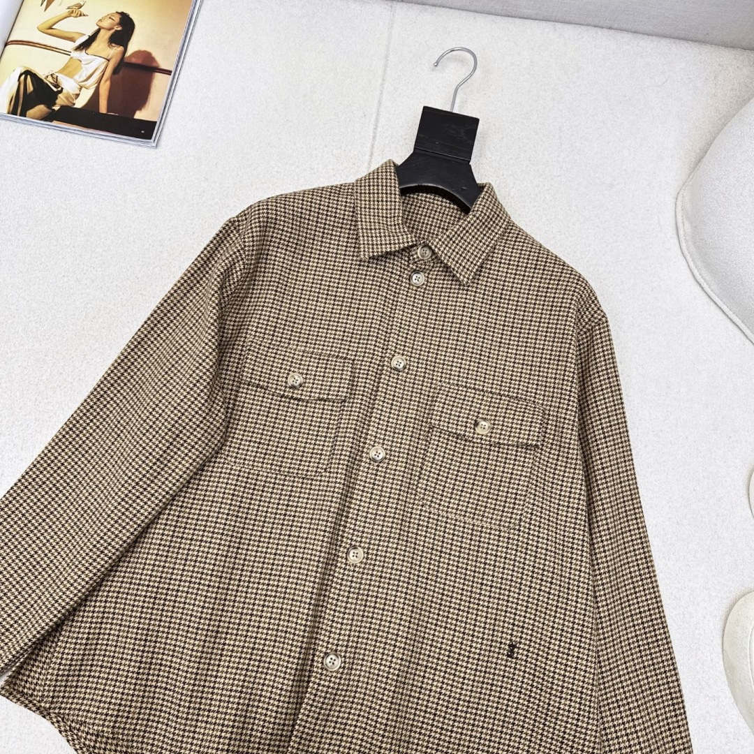 Slp🆕 25Ss————秋冬最新款新品复古千鸟格衬衫🤎工装双口袋设计+金属扣装饰 满分高级感～～ H版