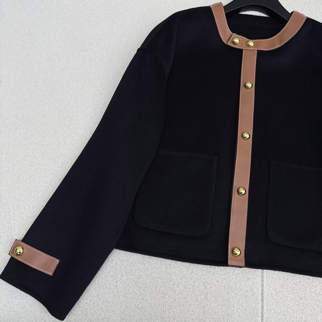 Elegant Caramel Wool Blend Jacket with Leather Trim & Gold Buckle Detail 6 cmp i1758557800047 2029 0 4