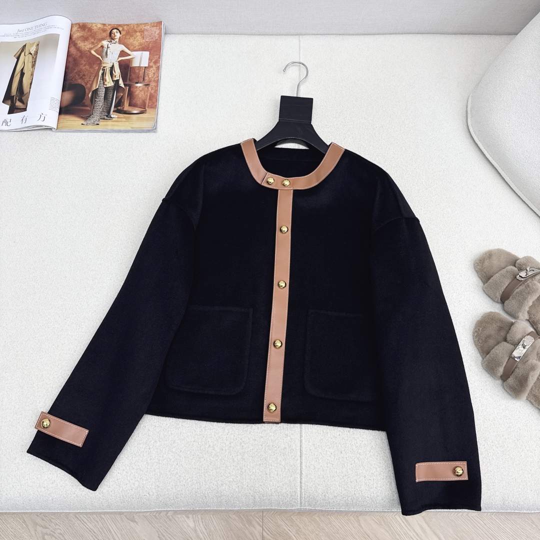 Elegant Caramel Wool Blend Jacket with Leather Trim & Gold Buckle Detail 2 cmp i1758557800064 960 0 0