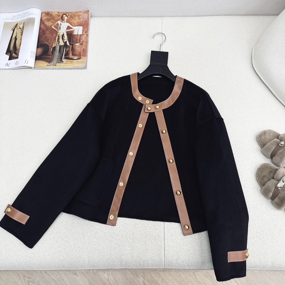 Elegant Caramel Wool Blend Jacket with Leather Trim & Gold Buckle Detail 7 cmp i1758557802260 29 0 5
