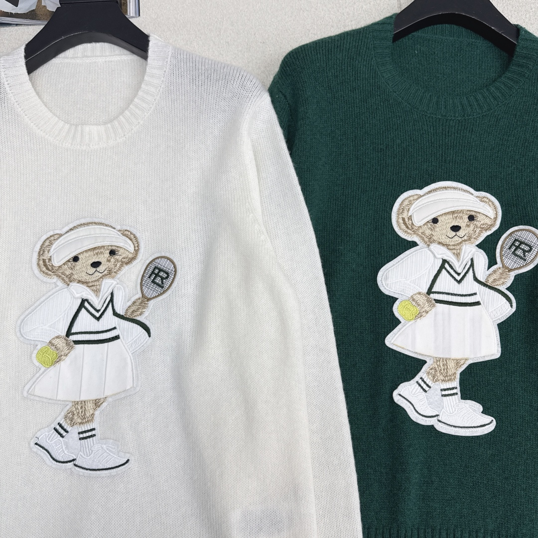 独家款～ RL 25Ss———秋冬最新款英伦风网球女孩帽子小熊刺绣图案圆领毛衣🤍高级美式穿搭 经典宽松版