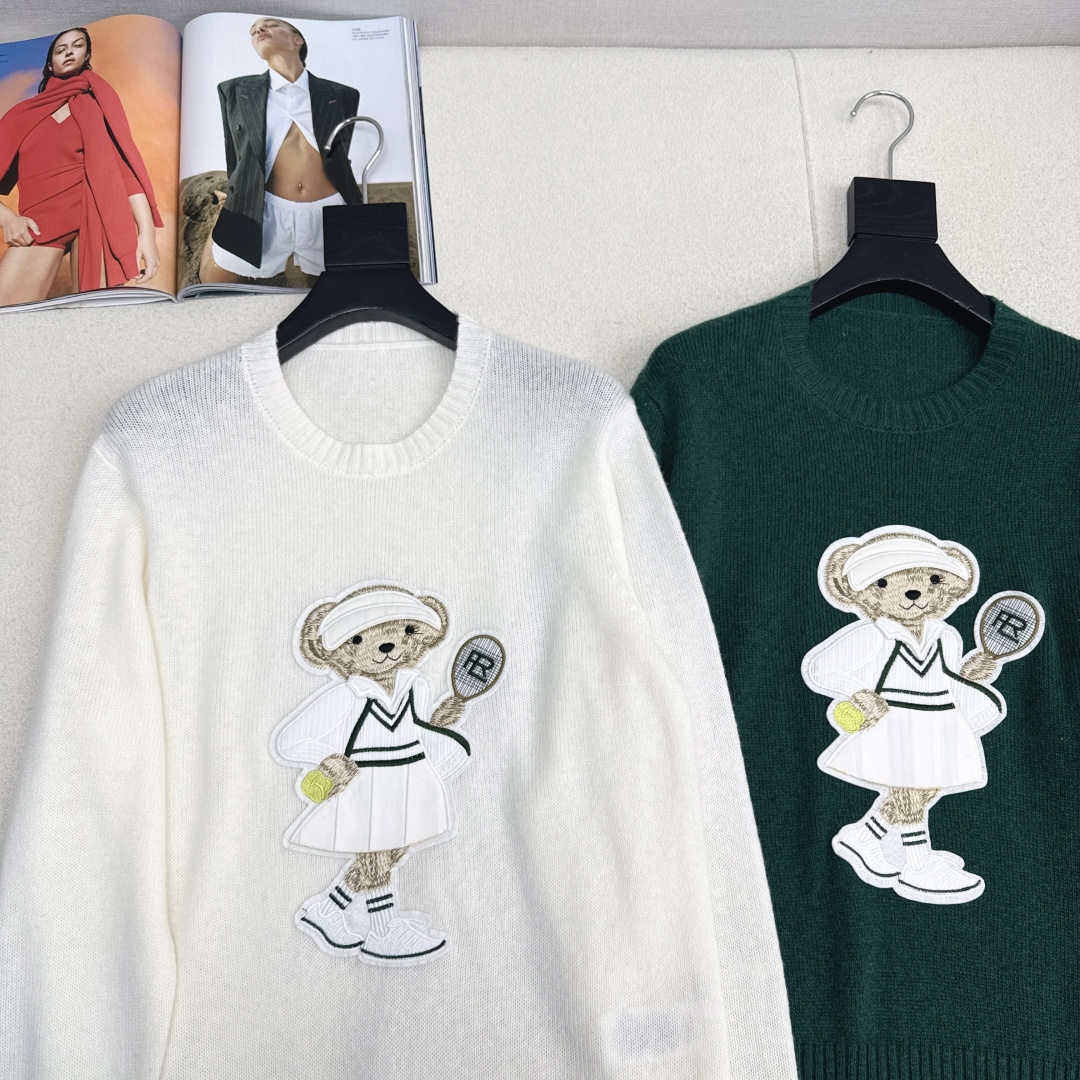 独家款～ RL 25Ss———秋冬最新款英伦风网球女孩帽子小熊刺绣图案圆领毛衣🤍高级美式穿搭 经典宽松版