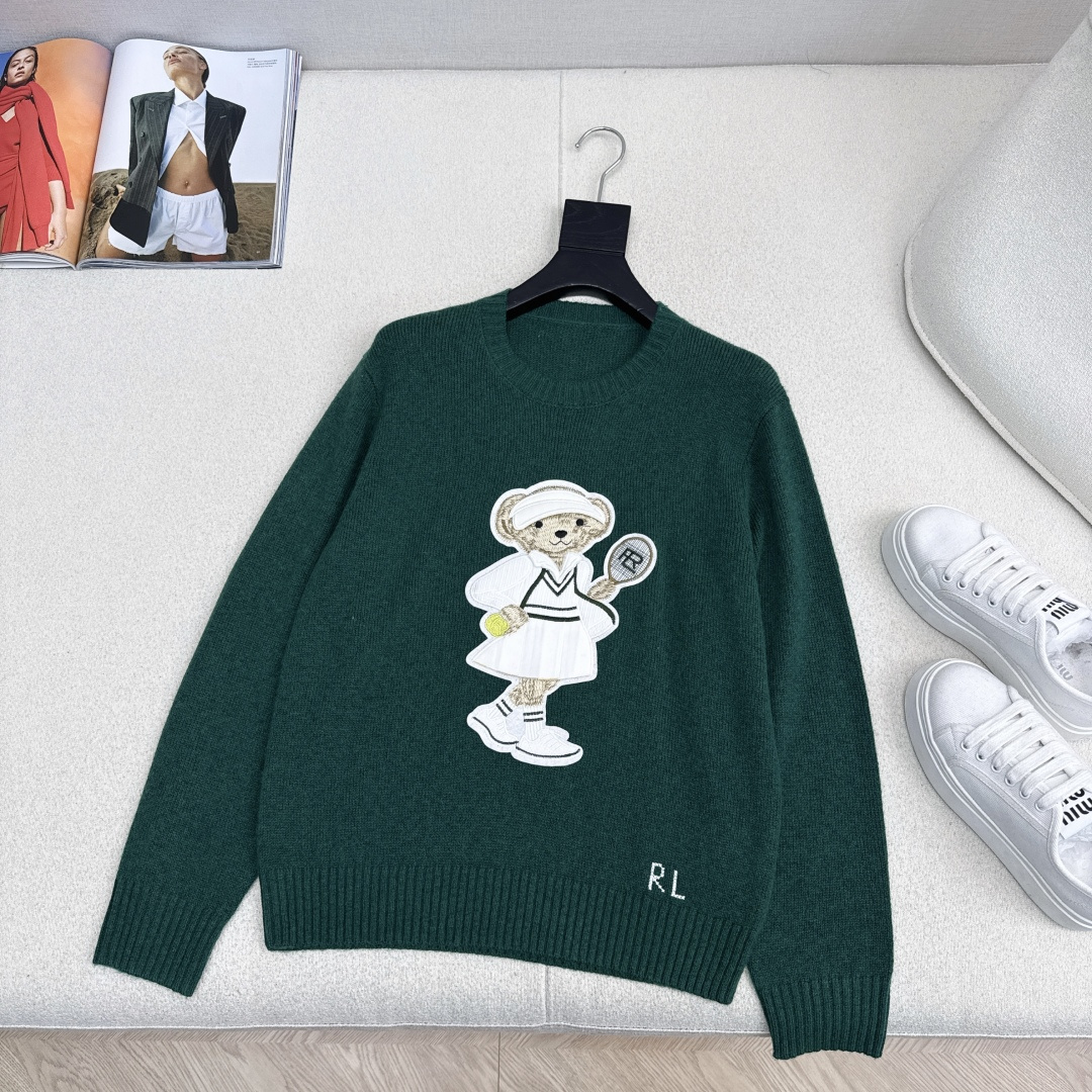 独家款～ RL 25Ss———秋冬最新款英伦风网球女孩帽子小熊刺绣图案圆领毛衣🤍高级美式穿搭 经典宽松版