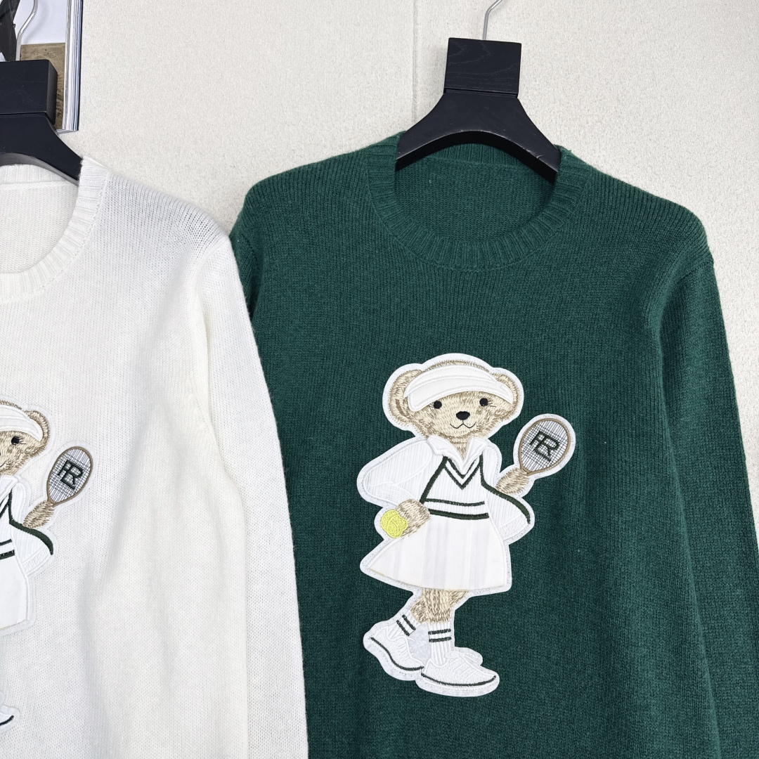 独家款～ RL 25Ss———秋冬最新款英伦风网球女孩帽子小熊刺绣图案圆领毛衣🤍高级美式穿搭 经典宽松版