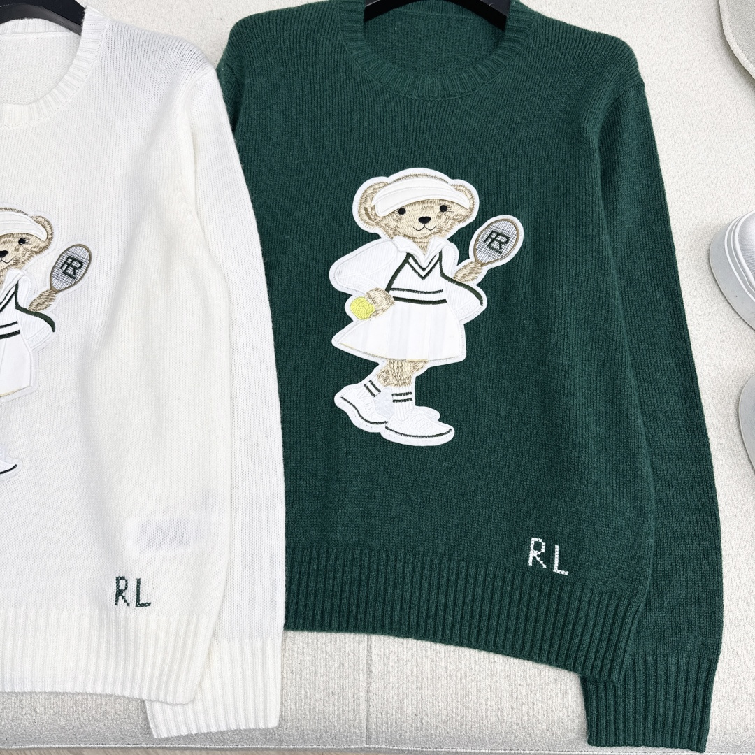 独家款～ RL 25Ss———秋冬最新款英伦风网球女孩帽子小熊刺绣图案圆领毛衣🤍高级美式穿搭 经典宽松版