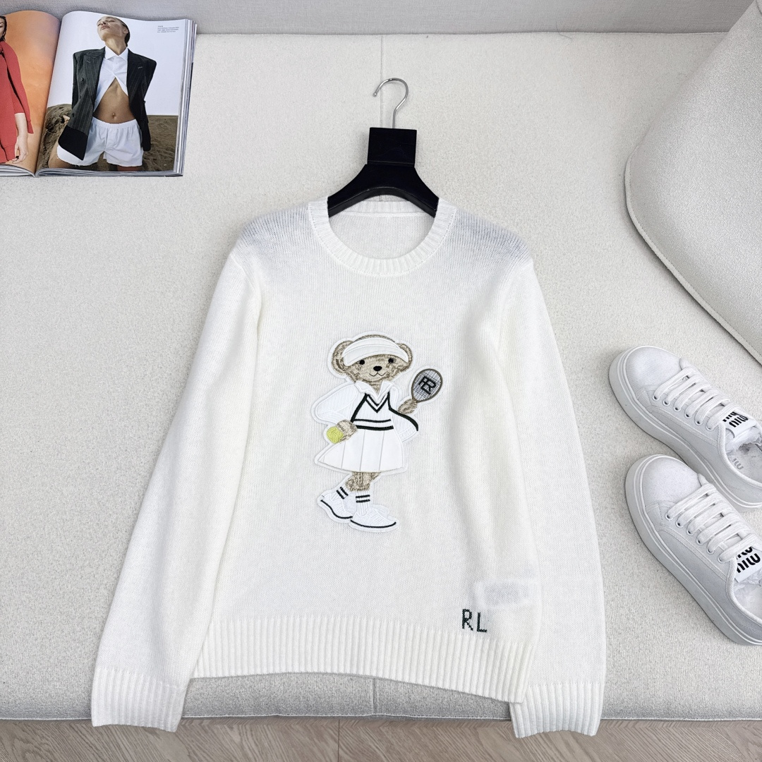 独家款～ RL 25Ss———秋冬最新款英伦风网球女孩帽子小熊刺绣图案圆领毛衣🤍高级美式穿搭 经典宽松版