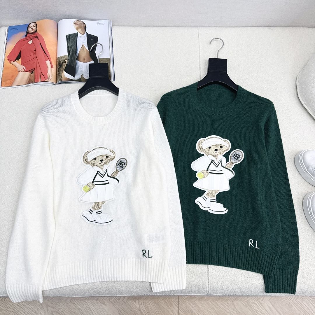 独家款～ RL 25Ss———秋冬最新款英伦风网球女孩帽子小熊刺绣图案圆领毛衣🤍高级美式穿搭 经典宽松版