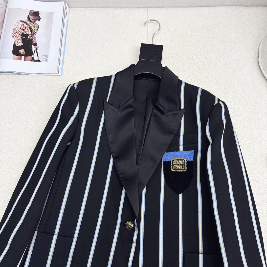 Miu Miu Striped Wool Blazer, Single-Button Closure, and Logo Patch 2 cmp i1758824423352 3300 0 1