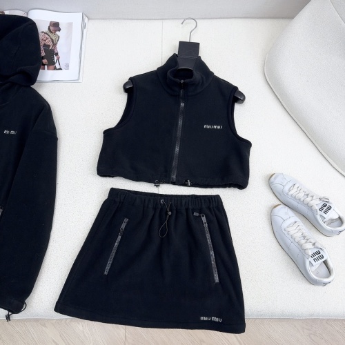 Miu Miu Black Fleece Three-Piece Set: Hoodie, Vest & Mini Skirt 1 Miu Miu Black Fleece Three-Piece Set: Hoodie, Vest & Mini Skirt
