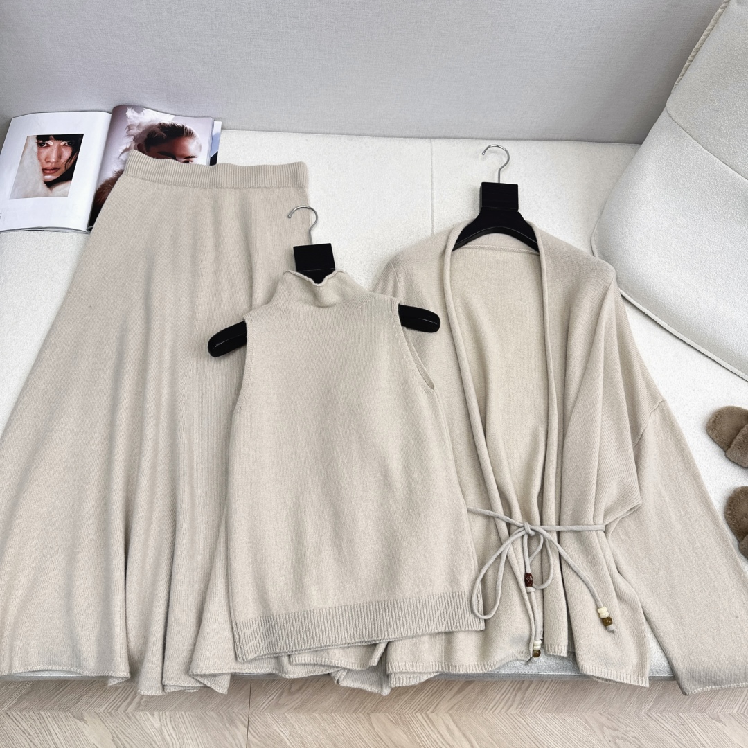 Woolen Set: Sleeveless Vest, Belted Cardigan & Skirt - Melange Color 5 cmp i1760198146396 8654 0 3
