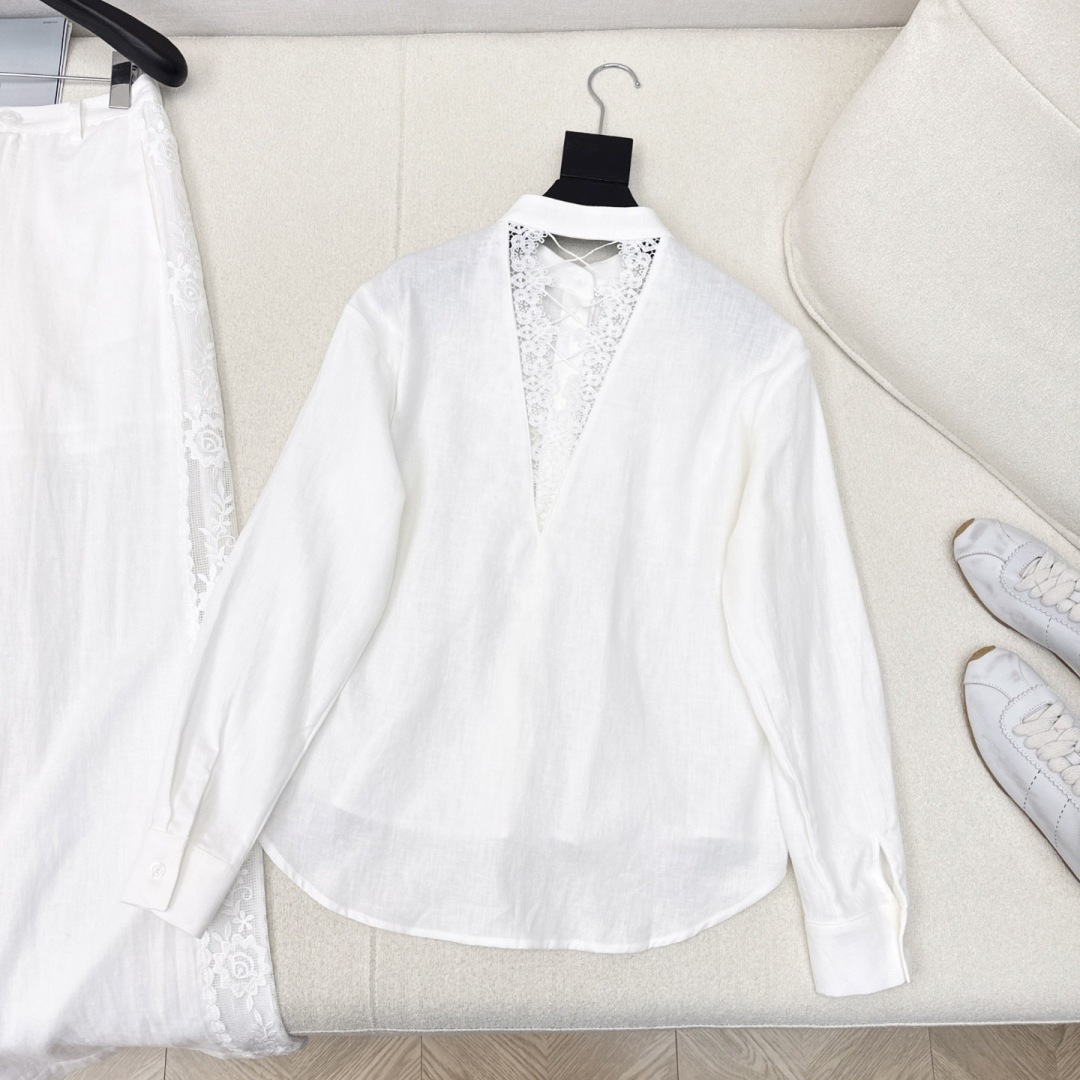 Bc 26Ss————春夏最新款拼接蕾丝装饰亚麻套装🤍拼接蕾丝宽松衬衫 采用百分百亚麻面料 贴身非常舒服