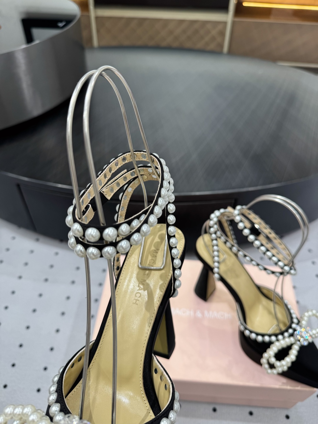 MACH&MACH Women's Black Silk Blend Pearl Embellished Platform Heels 6 cmp i1742452559201 6626 0 3