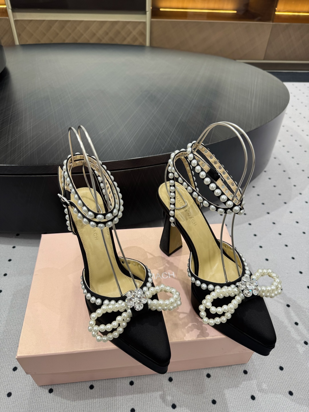 MACH&MACH Women's Black Silk Blend Pearl Embellished Platform Heels 4 cmp i1742452559202 5173 0 1