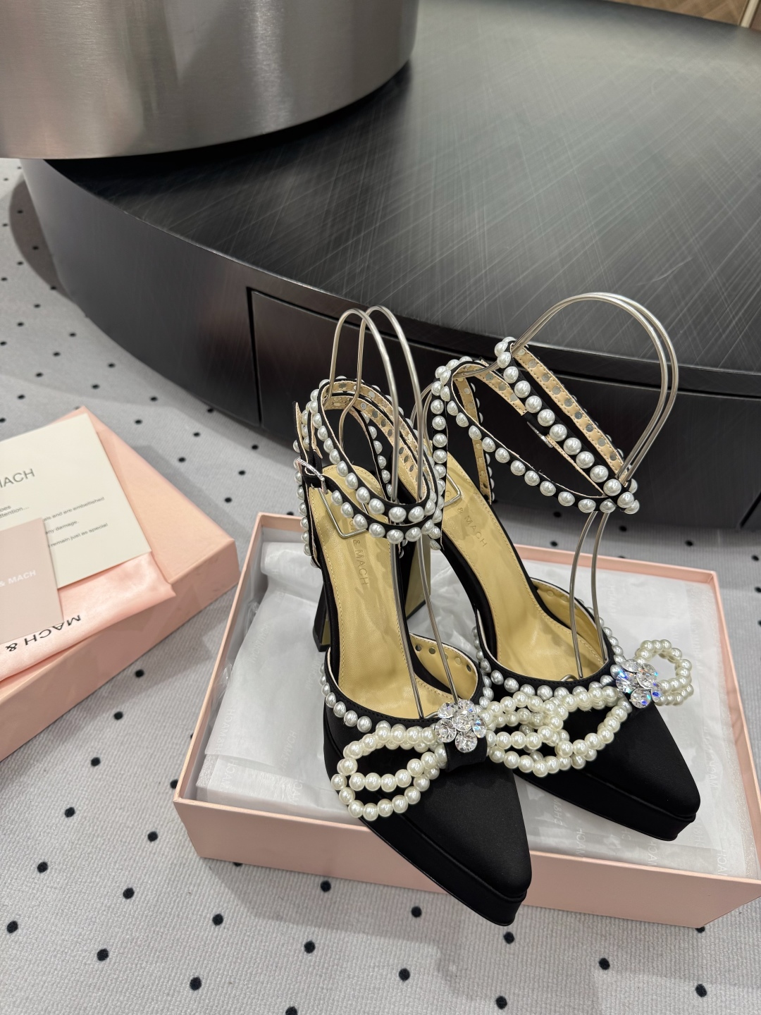 MACH&MACH Women's Black Silk Blend Pearl Embellished Platform Heels 10 cmp i1742452559207 9151 0 8