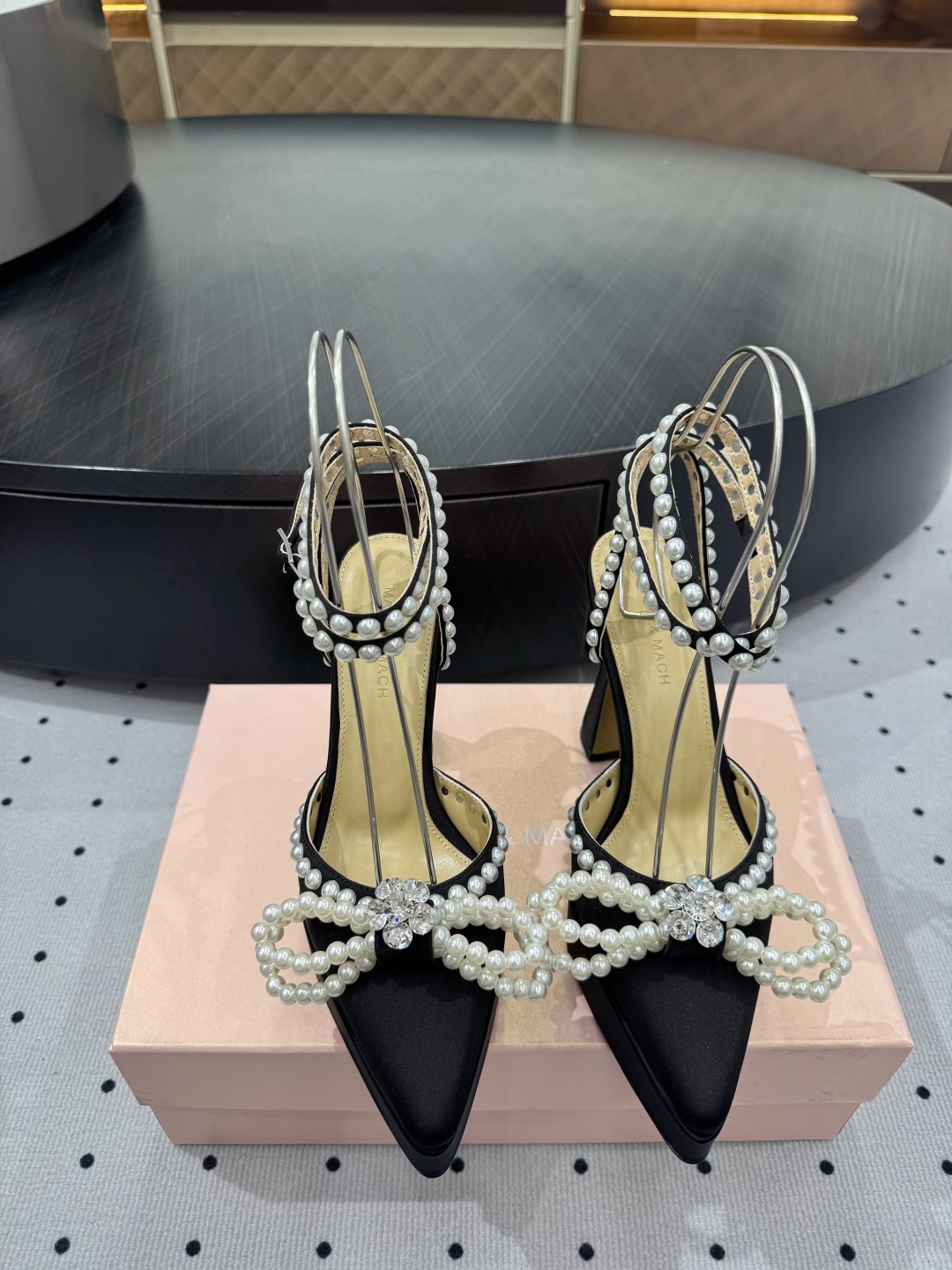MACH&MACH Women's Black Silk Blend Pearl Embellished Platform Heels 3 cmp i1742452561867 4767 0 0