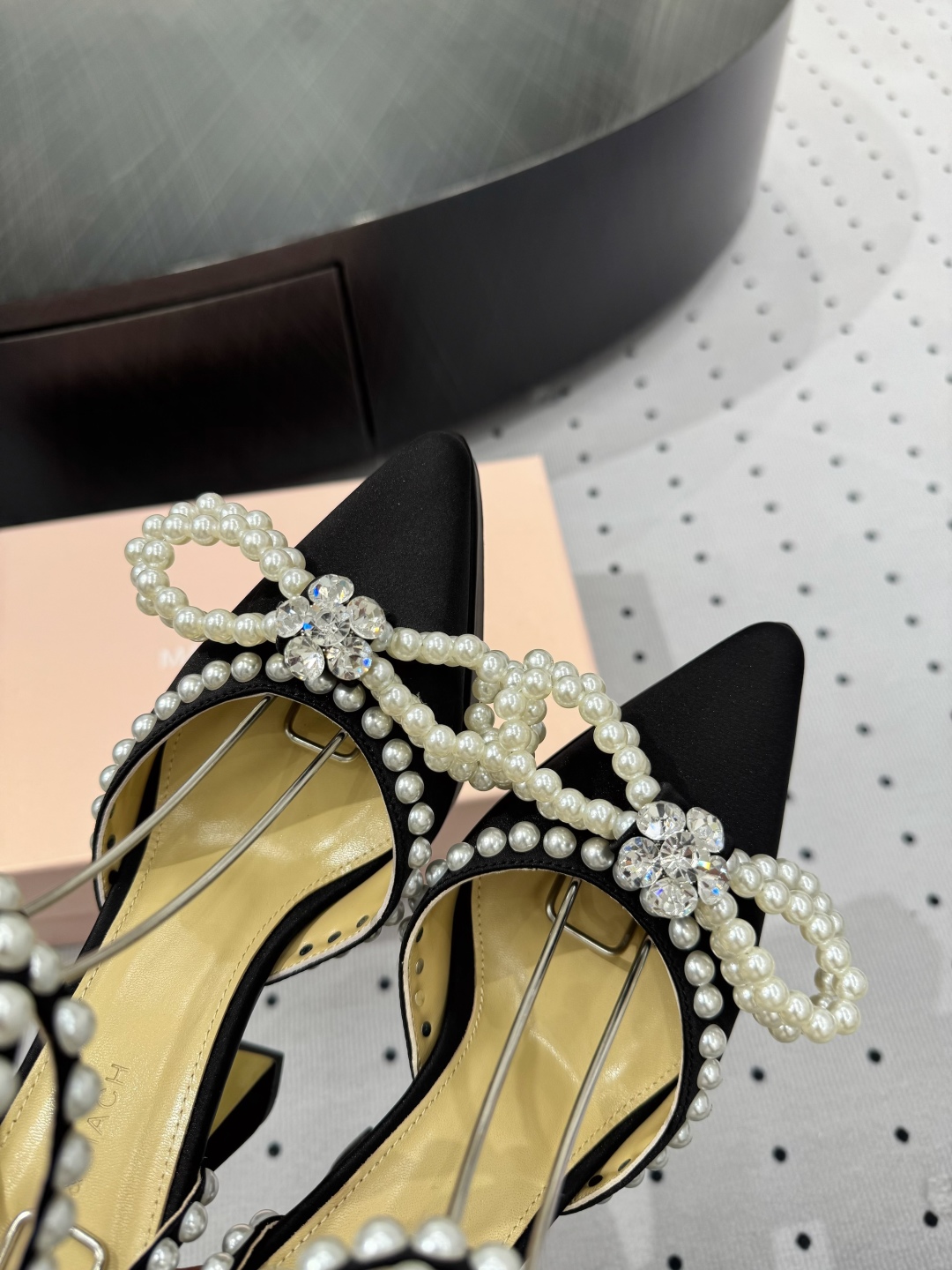 MACH&MACH Women's Black Silk Blend Pearl Embellished Platform Heels 5 cmp i1742452561870 6086 0 2
