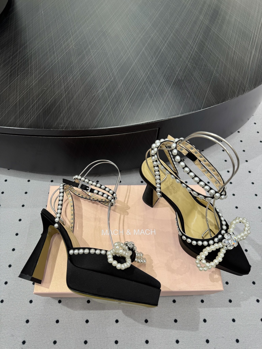 MACH&MACH Women's Black Silk Blend Pearl Embellished Platform Heels 7 cmp i1742452563400 2807 0 5