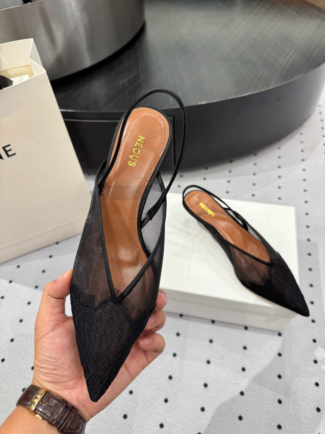Neous 25Fw Lace Slingback Heels Pointed Toe 4.5cm Heel Height 8 cmp i1745120356508 5816 0 6