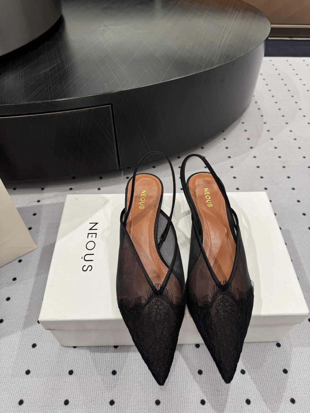 Neous 25Fw Lace Slingback Heels Pointed Toe 4.5cm Heel Height 3 cmp i1745120356525 3489 0 0