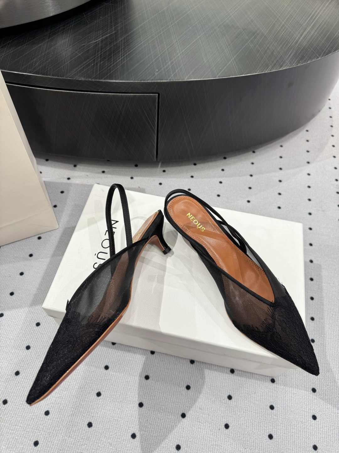 Neous 25Fw Lace Slingback Heels Pointed Toe 4.5cm Heel Height 9 cmp i1745120356535 7398 0 7