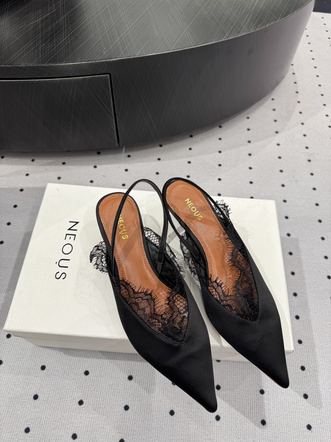 Neous Women's Slingback Pumps with Lace Detail - Elegant Evening Shoes 1 Neous Women's Slingback Pumps with Lace Detail - Elegant Evening Shoes