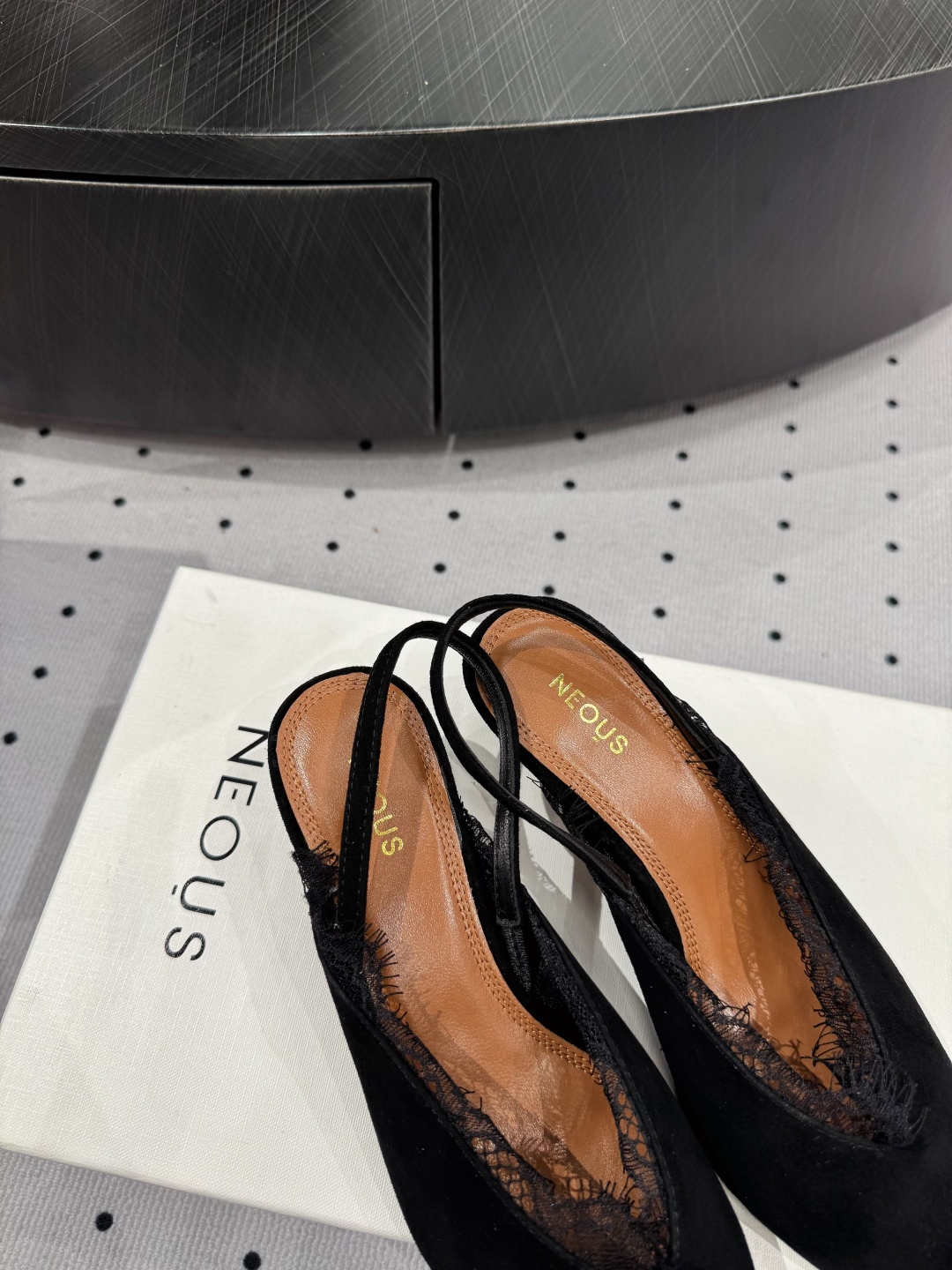 Neous Women's Black Leather Slingback Heels with Lace Trim Pointed Toe 5 cmp i1745120507942 299 0 3