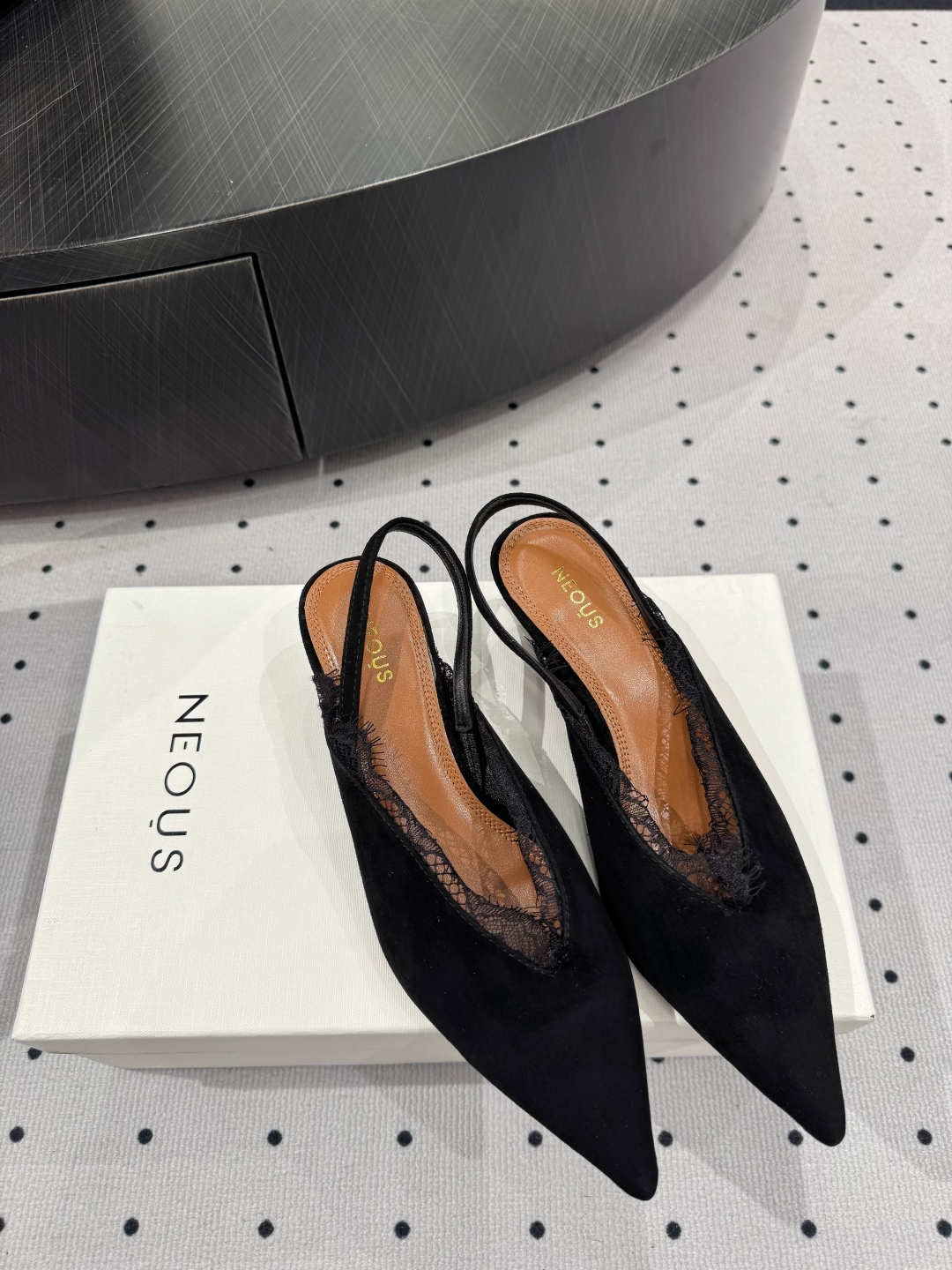 Neous Women's Black Leather Slingback Heels with Lace Trim Pointed Toe 2 cmp i1745120507954 3640 0 1