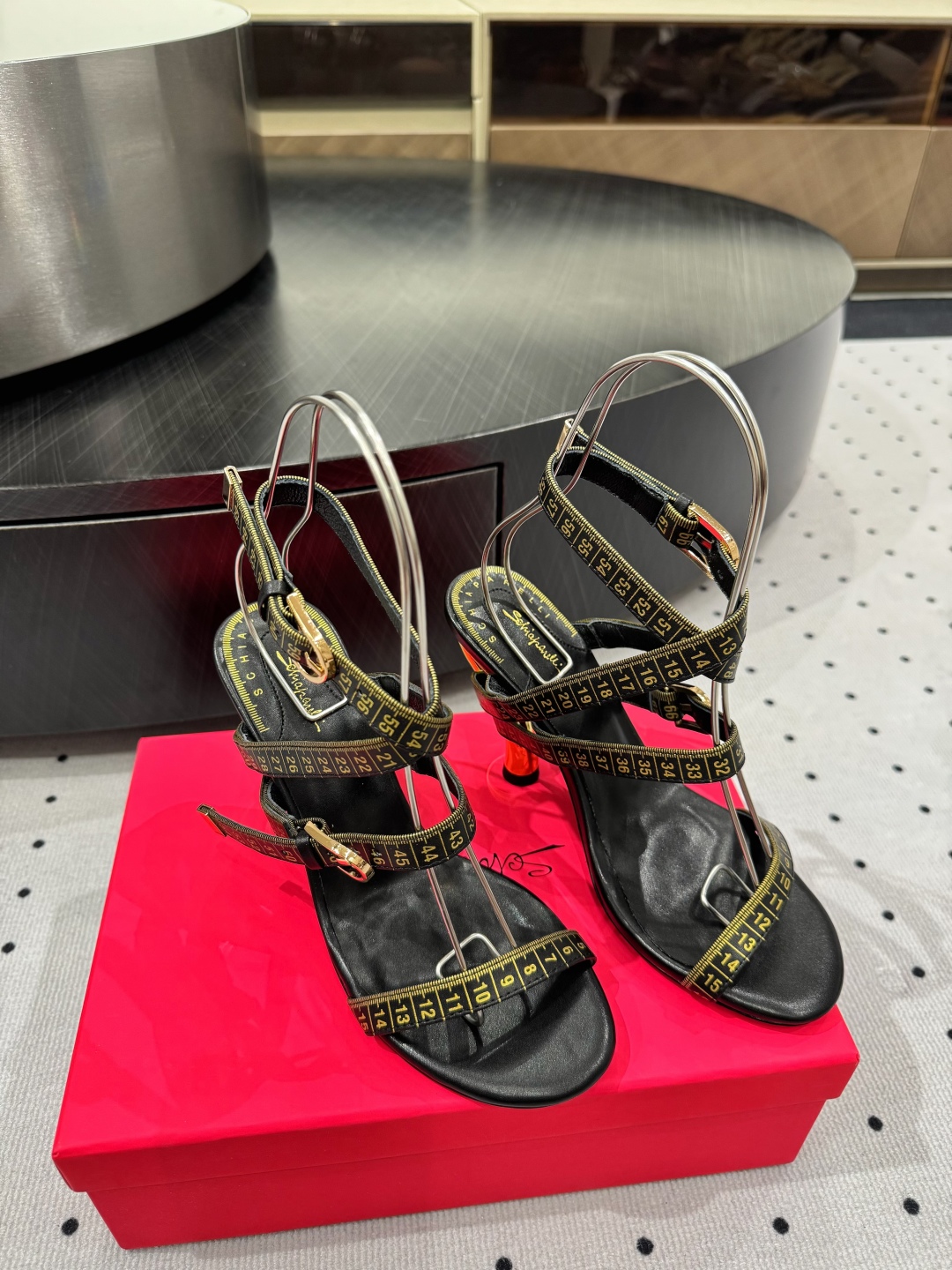 Elsa Schiaparelli Black Leather Heeled Sandals with Measuring Tape Detail 4 cmp i1745388325062 1572 0 1