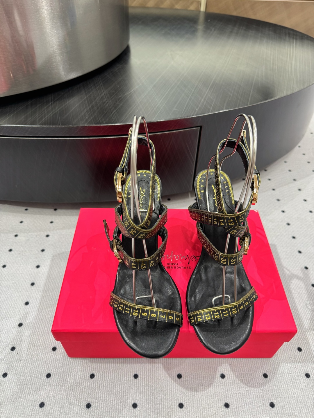 Elsa Schiaparelli Black Leather Heeled Sandals with Measuring Tape Detail 3 cmp i1745388325062 2428 0 0