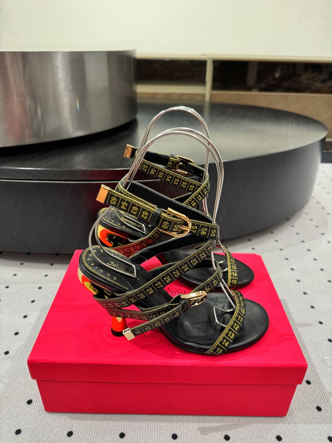 Elsa Schiaparelli Black Leather Heeled Sandals with Measuring Tape Detail 7 cmp i1745388325062 9959 0 4