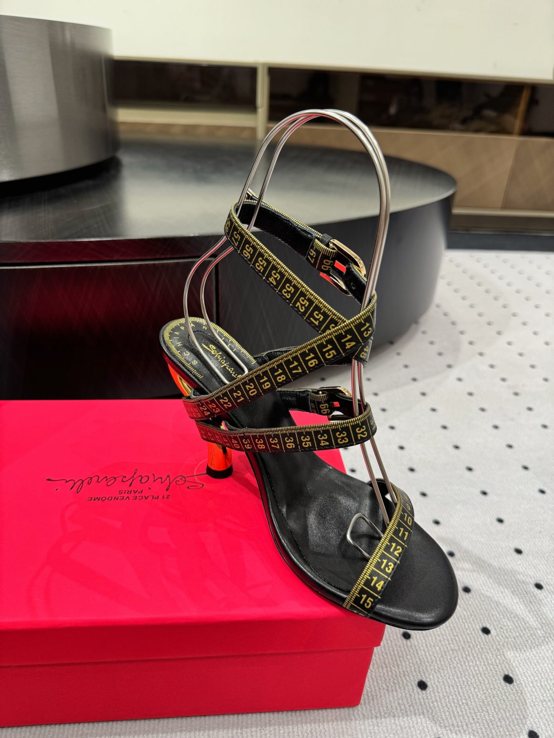 Elsa Schiaparelli Black Leather Heeled Sandals with Measuring Tape Detail 9 cmp i1745388327177 9662 0 7
