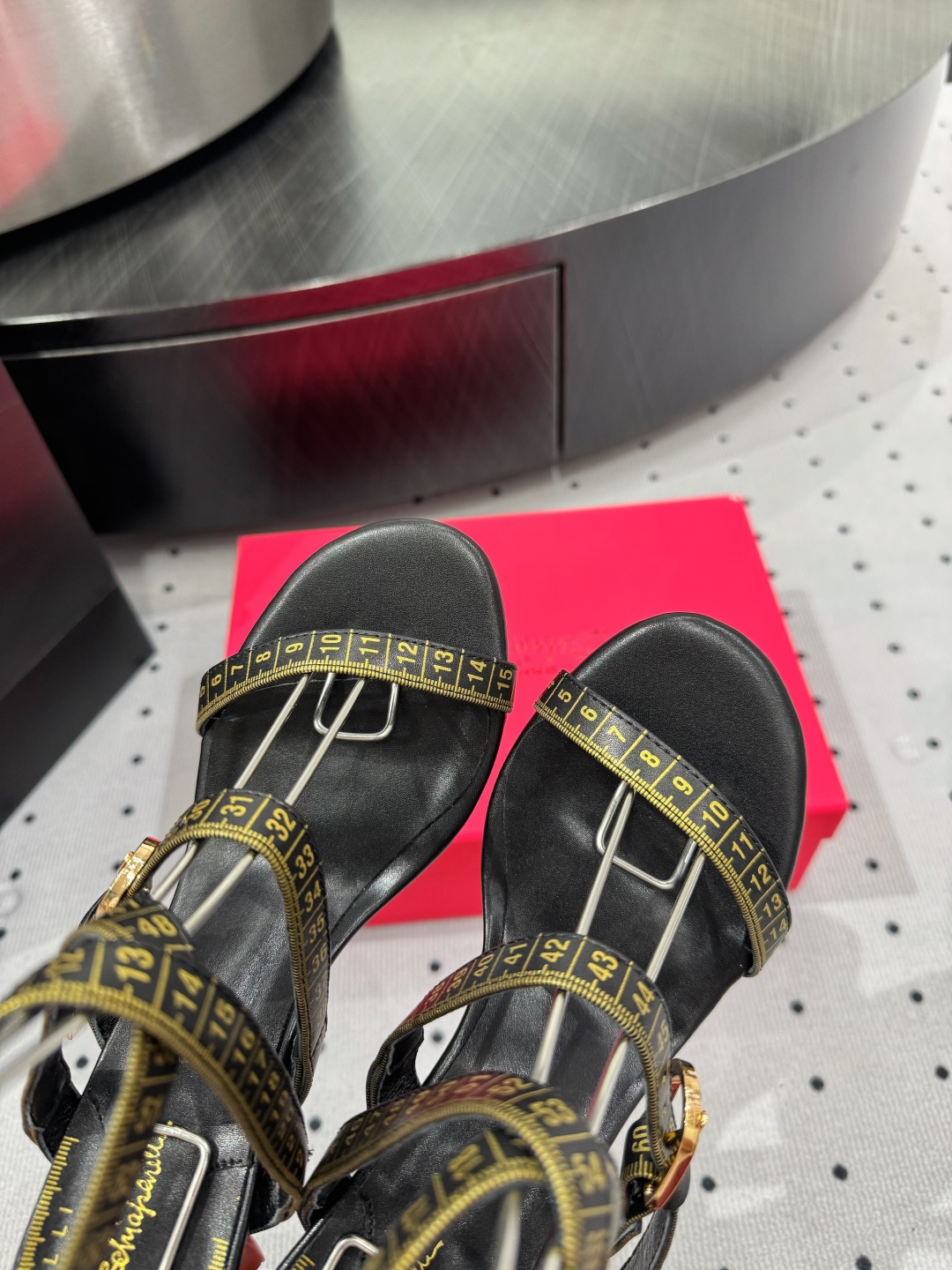 Elsa Schiaparelli Black Leather Heeled Sandals with Measuring Tape Detail 6 cmp i1745388327178 8951 0 3