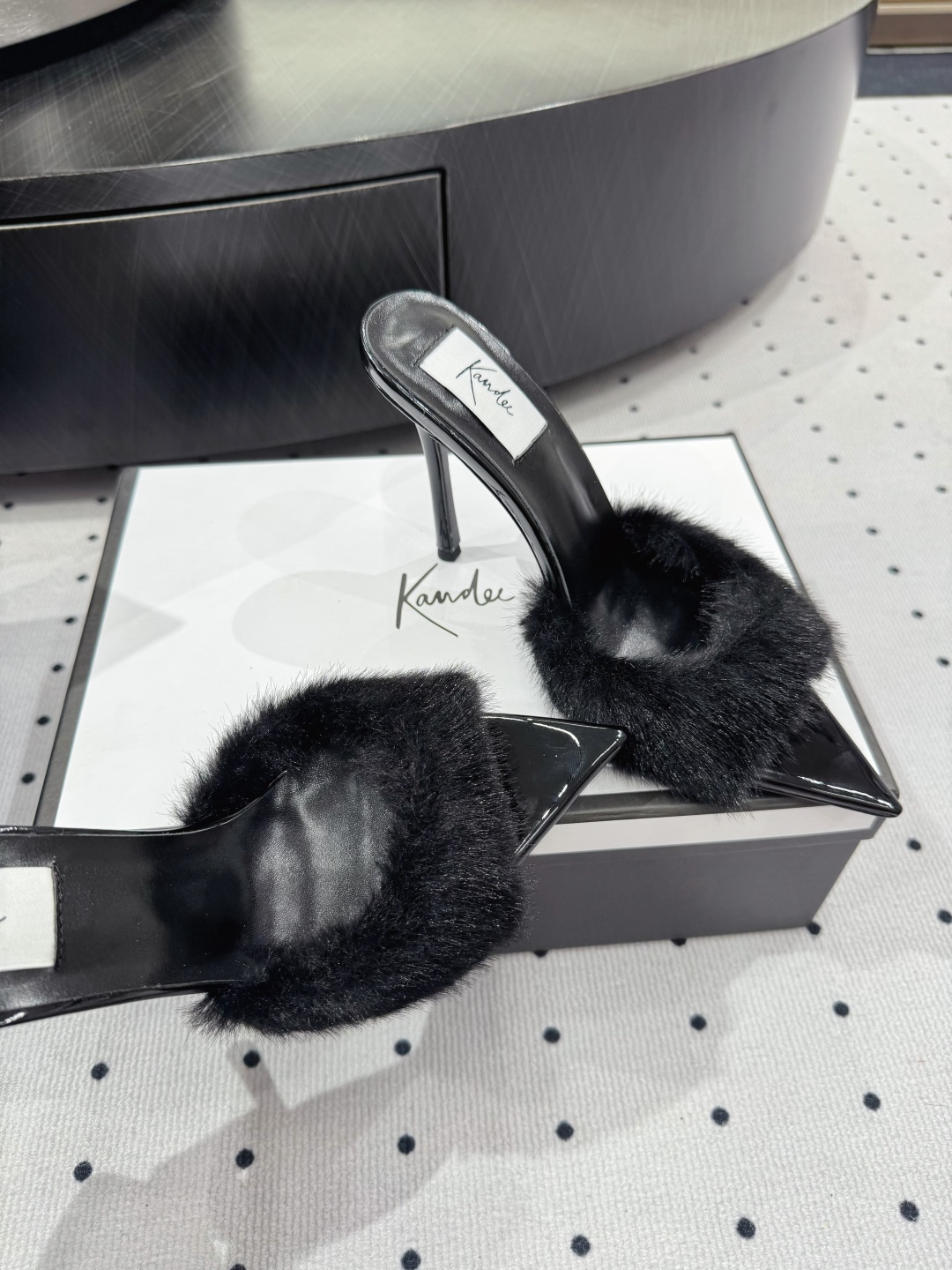 Kandee Black Furry Pointed Toe Stiletto Heel Mules Sandals 8 cmp i1745390371434 3459 0 5