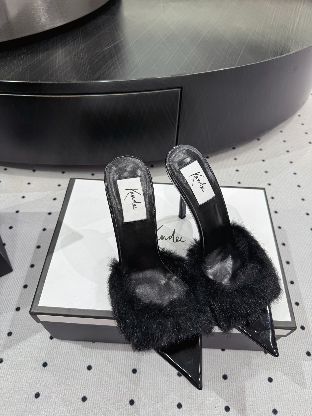 Kandee Black Furry Pointed Toe Stiletto Heel Mules Sandals 4 cmp i1745390371434 6496 0 1