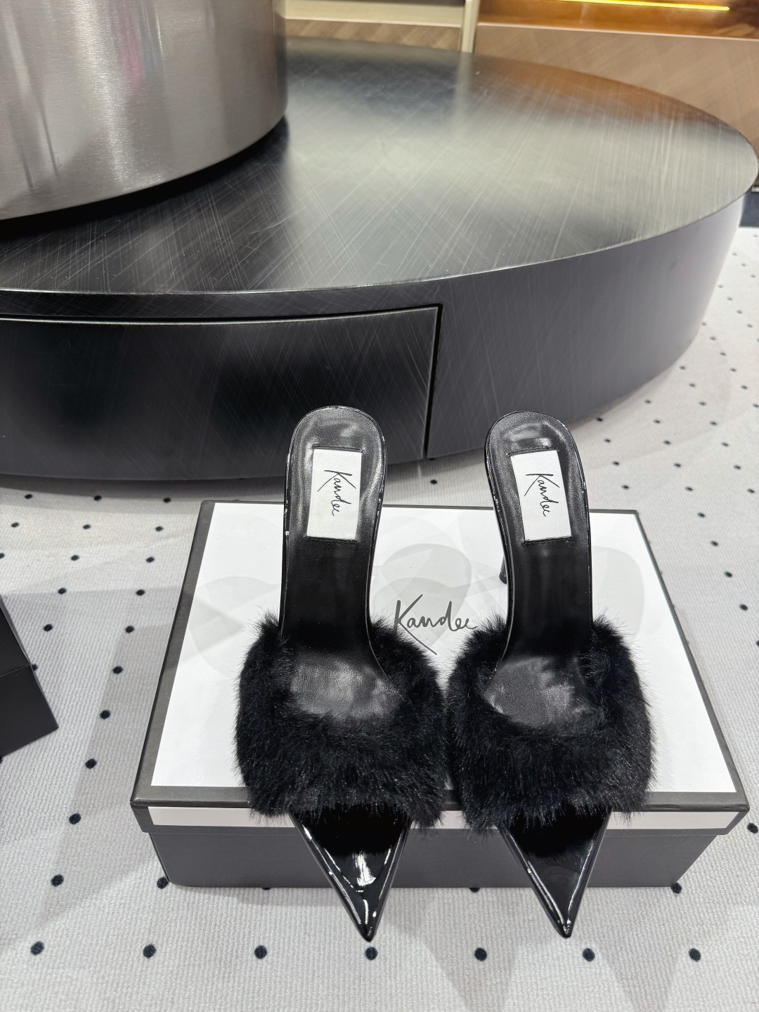 Kandee Black Furry Pointed Toe Stiletto Heel Mules Sandals 3 cmp i1745390371440 867 0 0