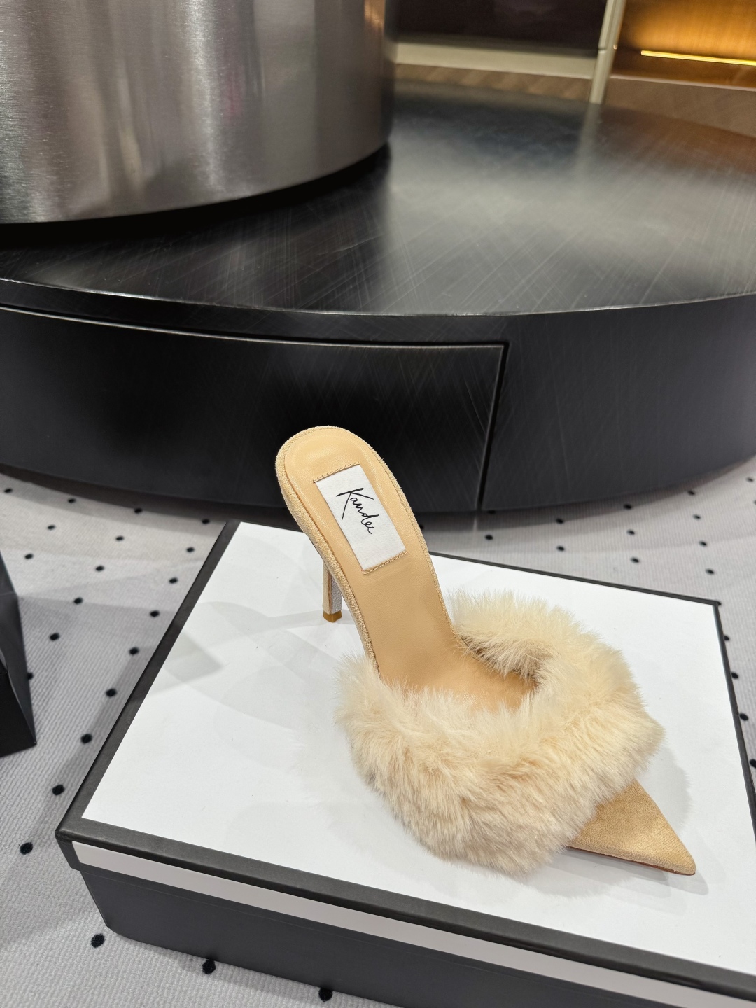 Kandee Women's Furry High Heel Mules - Elegant Style, Italian Leather 1 Kandee Women's Furry High Heel Mules - Elegant Style, Italian Leather