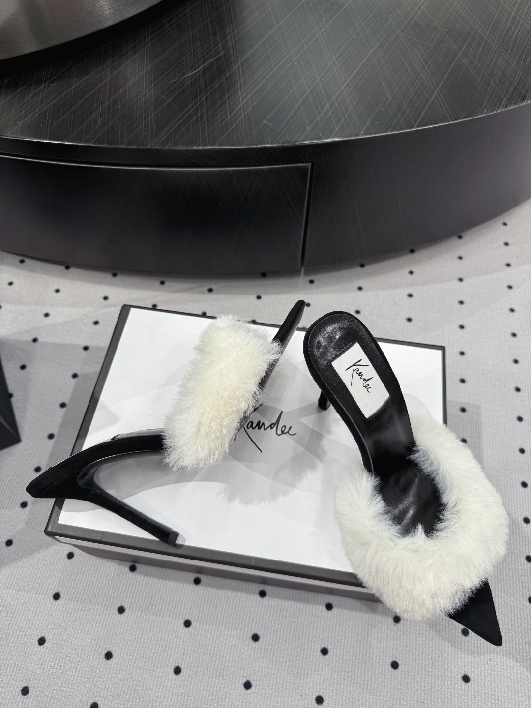 Kandee Black Suede Heeled Mules with White Fur Trim - Chic and Elegant 9 cmp i1745390531389 592 0 7