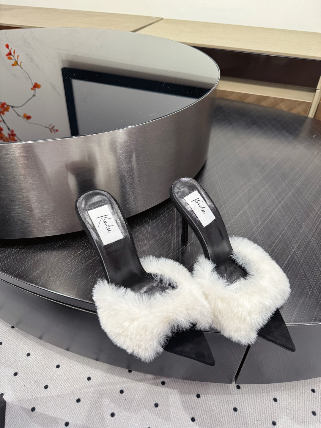 Kandee Black Suede Heeled Mules with White Fur Trim - Chic and Elegant 10 cmp i1745390531394 7693 0 8
