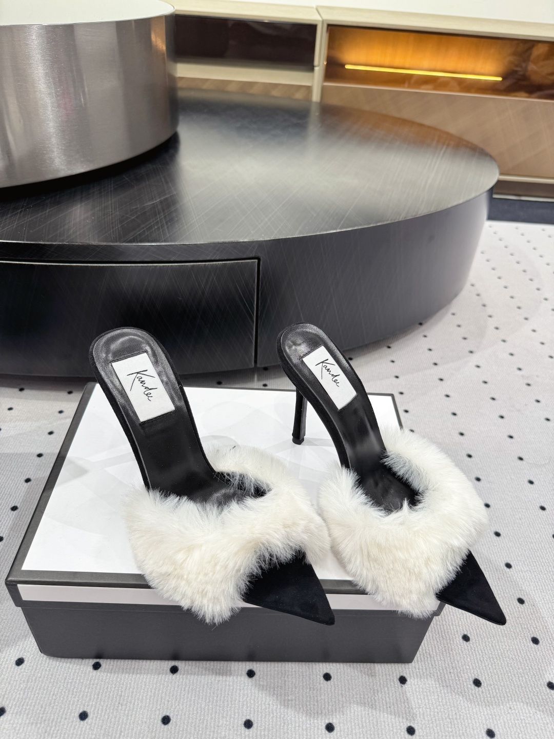 Kandee Black Suede Heeled Mules with White Fur Trim - Chic and Elegant 5 cmp i1745390531397 7149 0 2